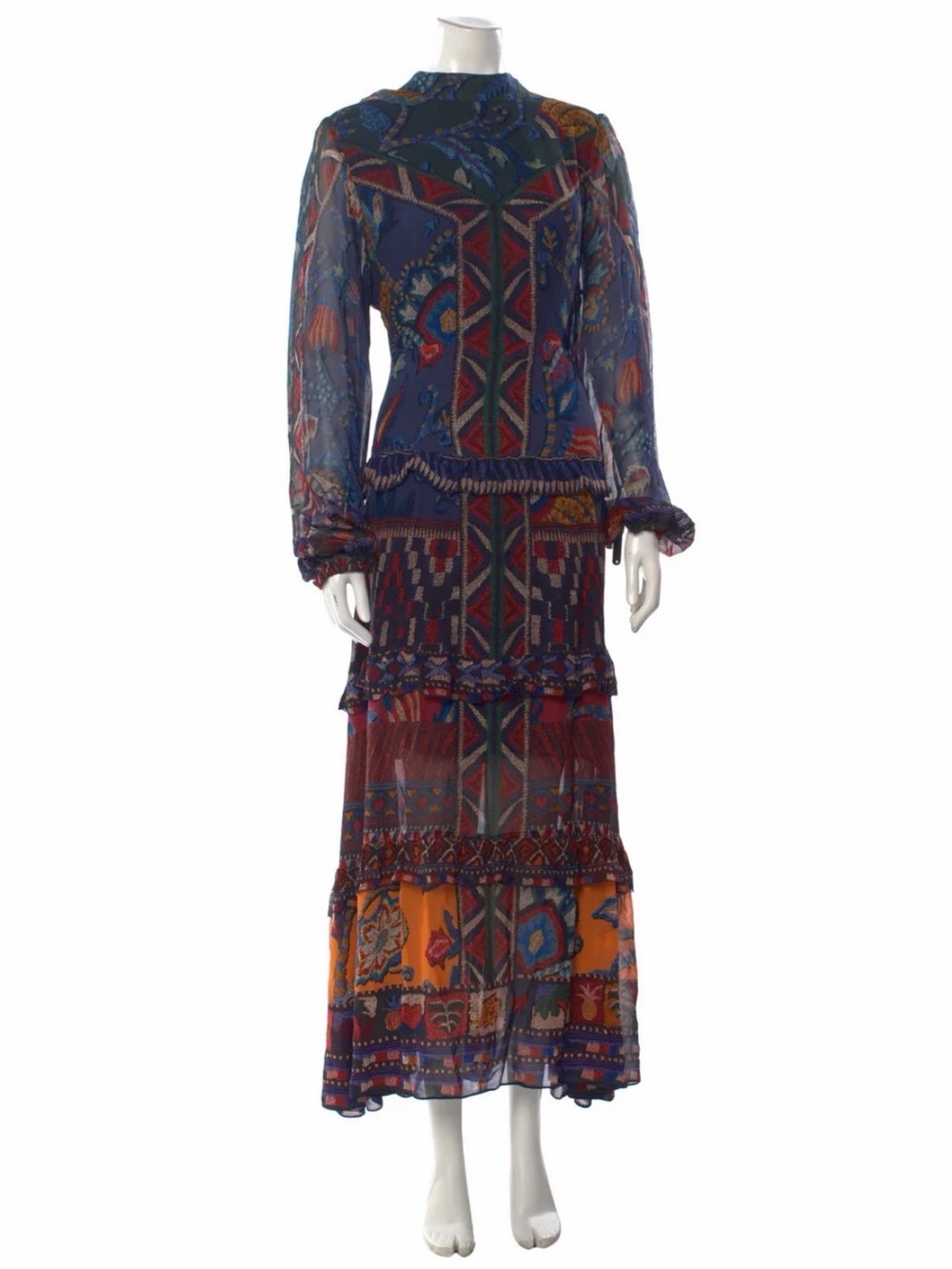 FARM Rio Blue Multi-Print Long Sleeve Maxi Dress - Picture 5 of 16